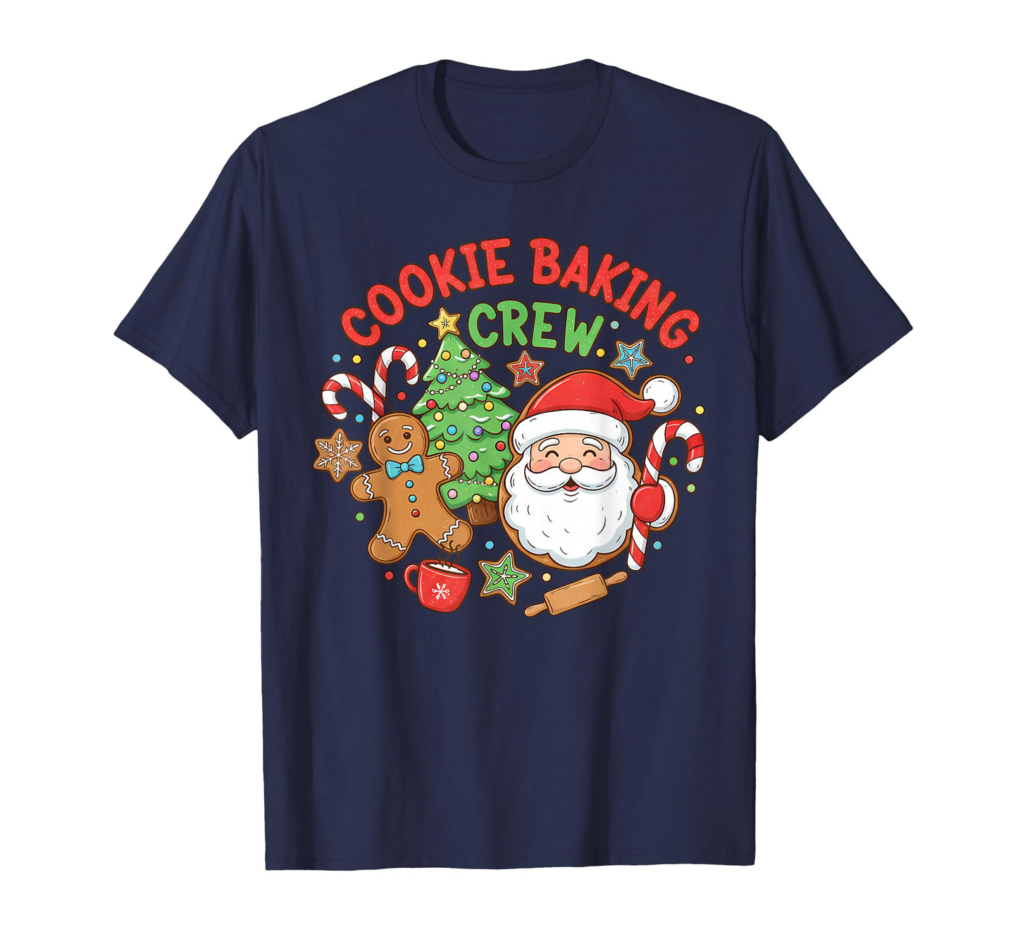 Cute Cookie Baking Crew Santa Gingerbread Man Women Kids T-Shirt