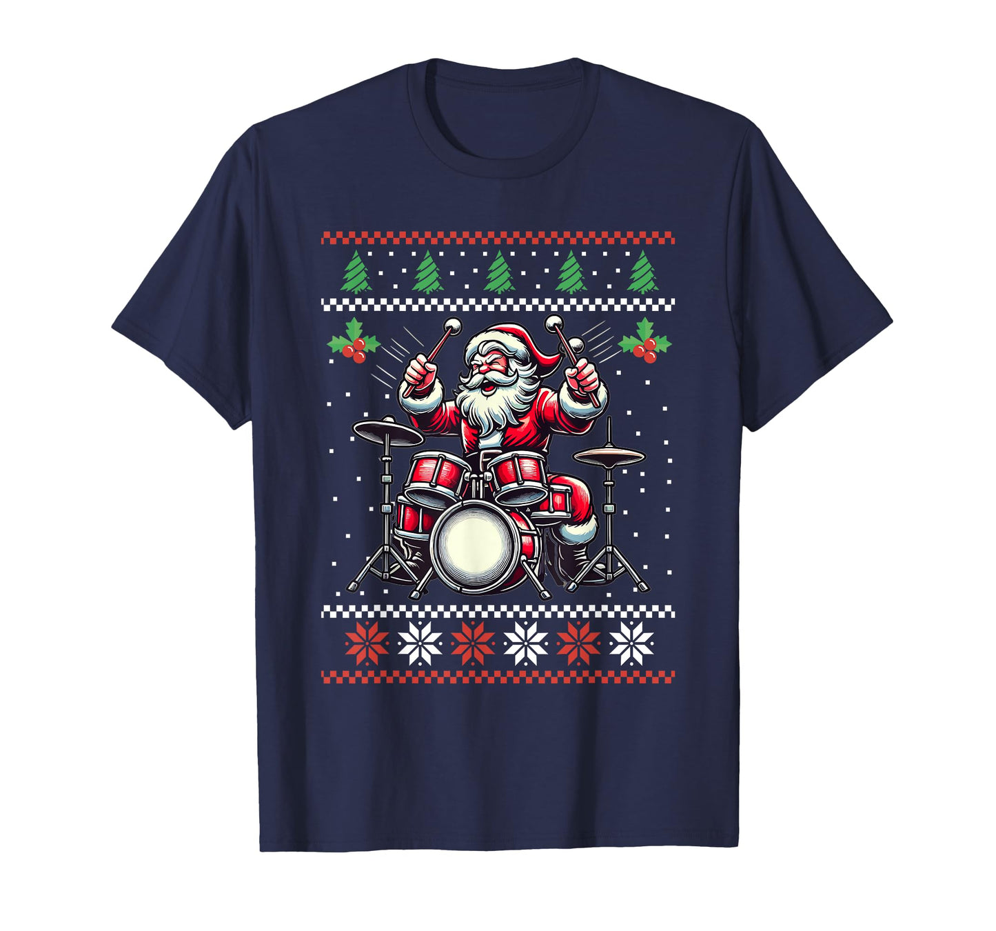 Drummer Santa Playing Drums Ugly Christmas Sweater Xmas T-Shirt