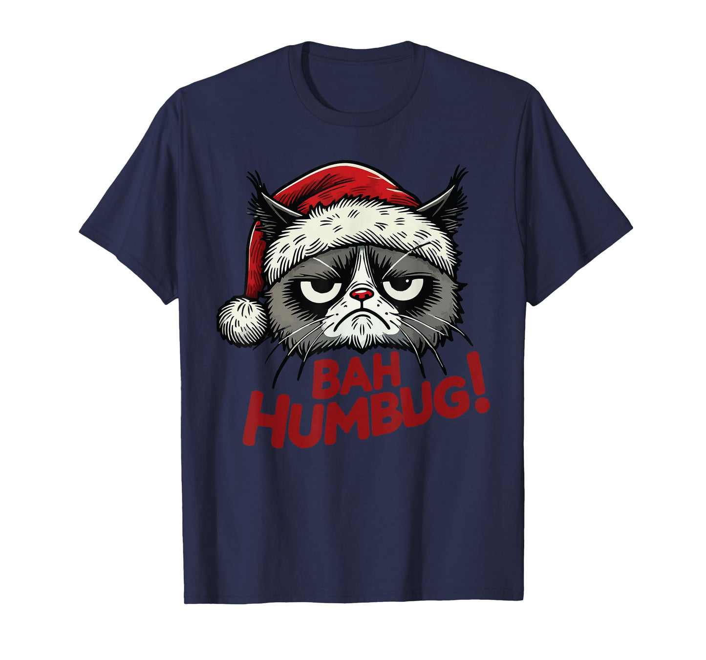 Bah Humbug Funny Bad Cat Christmas Hater Cat Lover Xmas T-Shirt