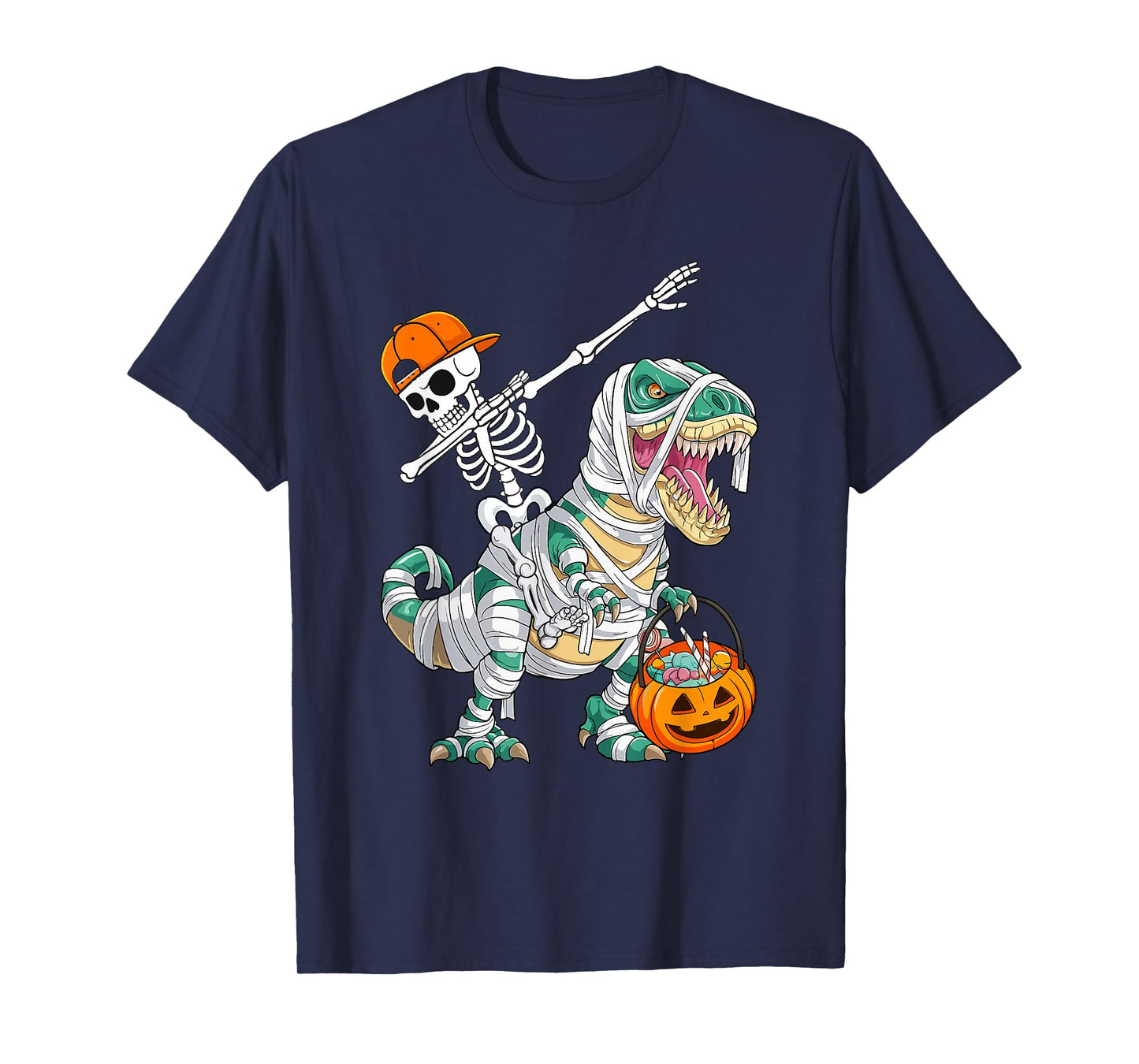 Skeleton Riding Dancing Dab Dinosaur T rex Halloween Funny T-Shirt