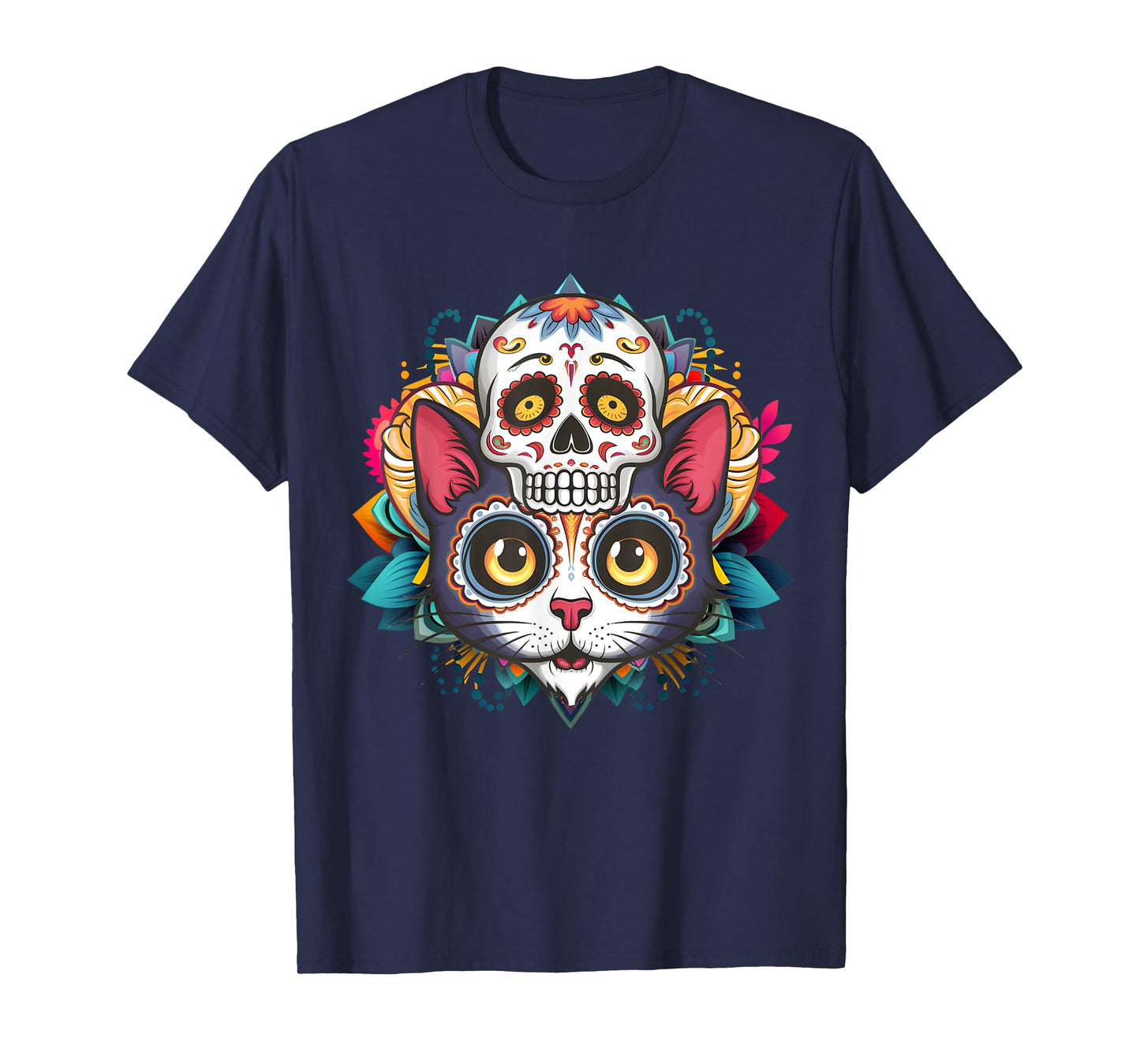 Dia De Los Muertos Cinco De Mayo Cat Sugar Skull Halloween T-Shirt