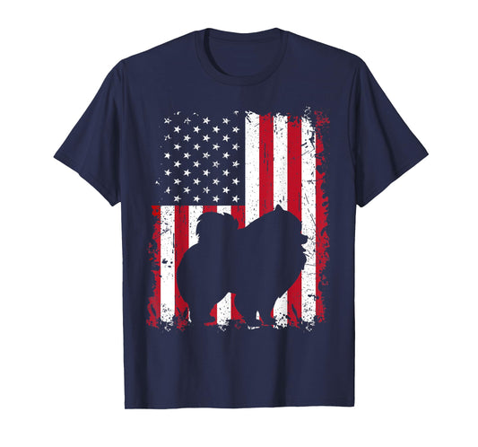 Pomeranian 4th of July Patriotic American USA Flag Gift T-Shirt