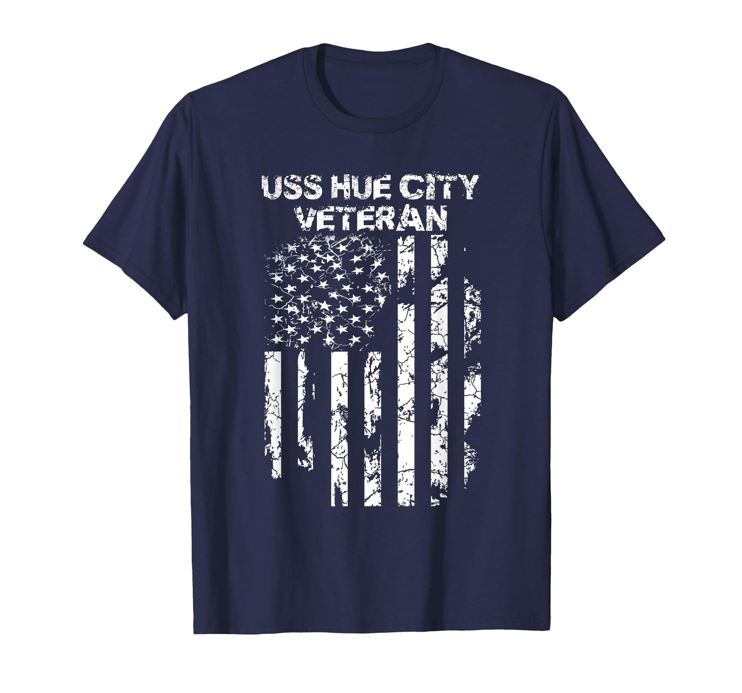 USS Hue City Military Veteran Distressed USA Flag T-Shirt