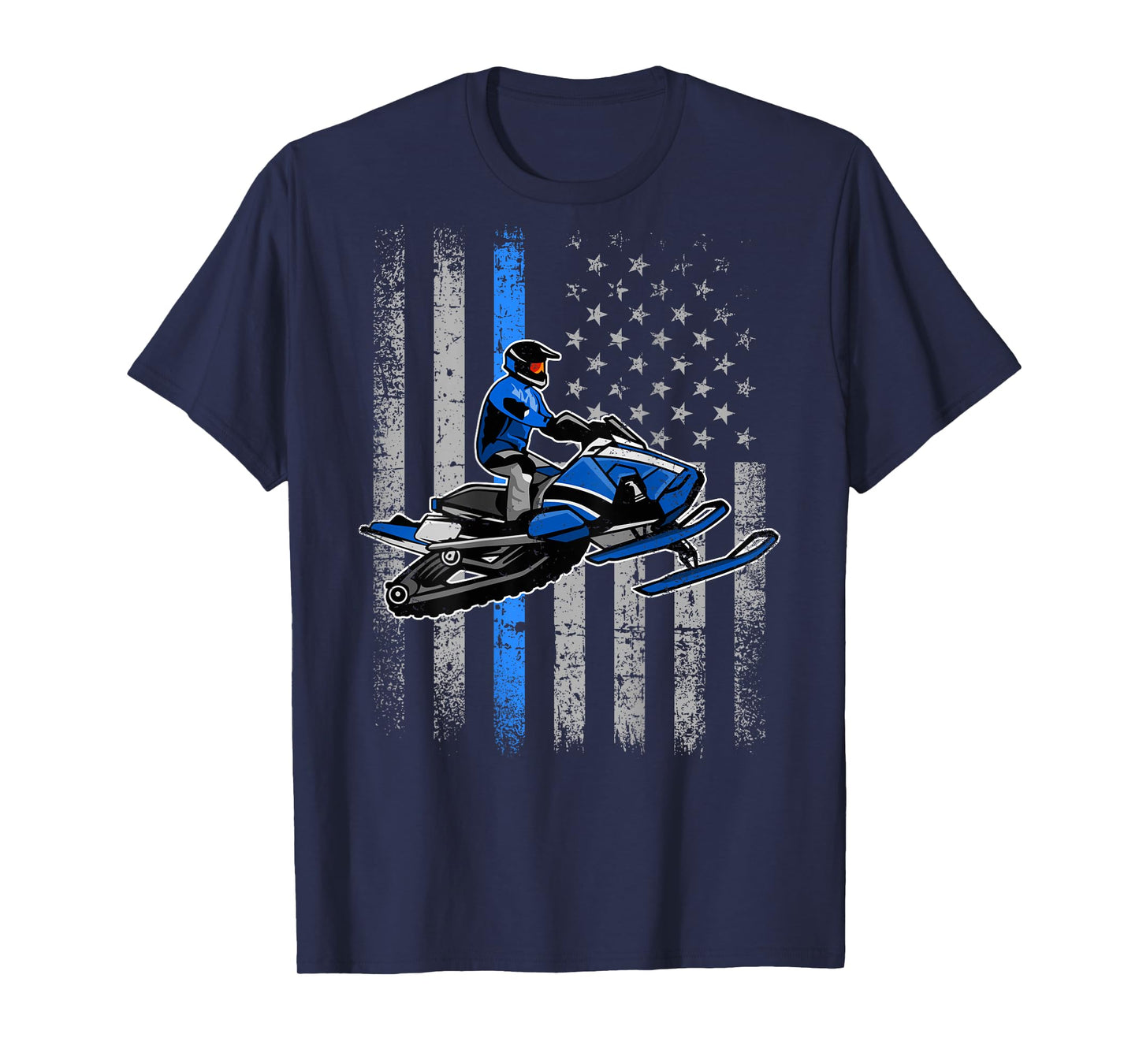 Snowmobile Riding Winter Snow USA American Flag Vintage T-Shirt