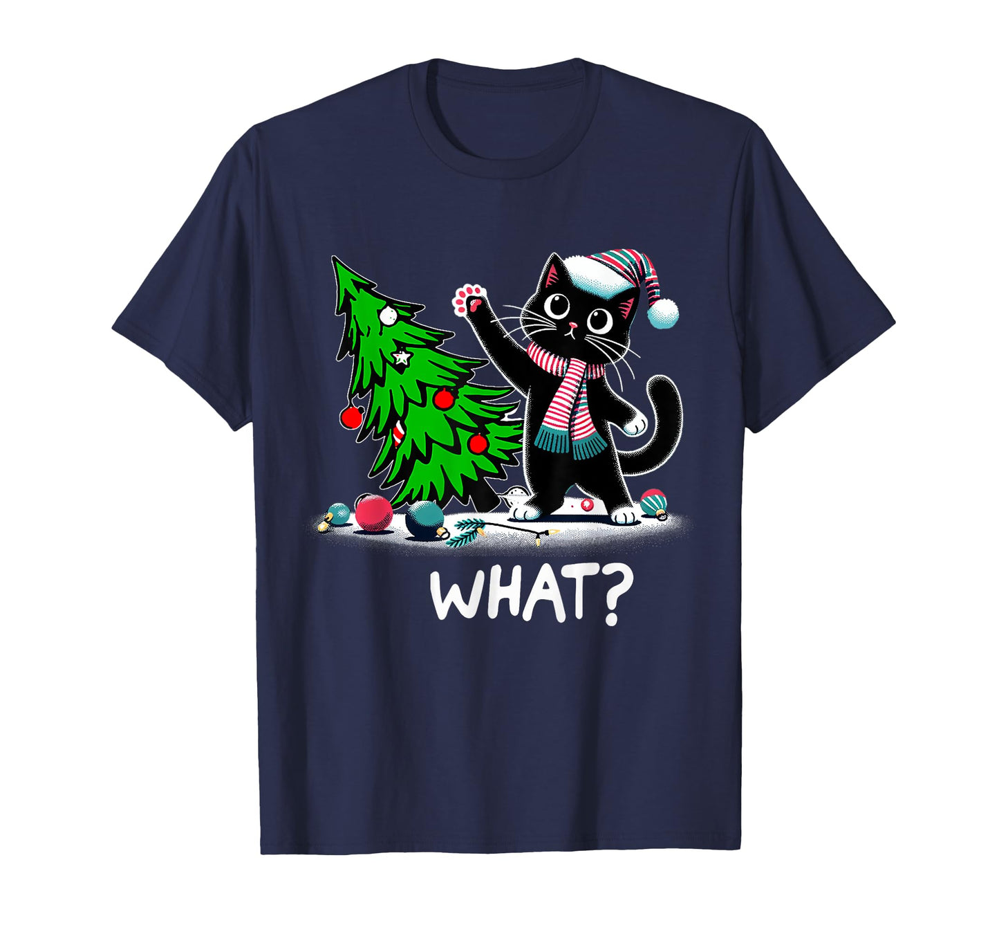 Black Cats Lovers Funny Black Cat Christmas Tree Lights What Men Women Kids T-Shirt