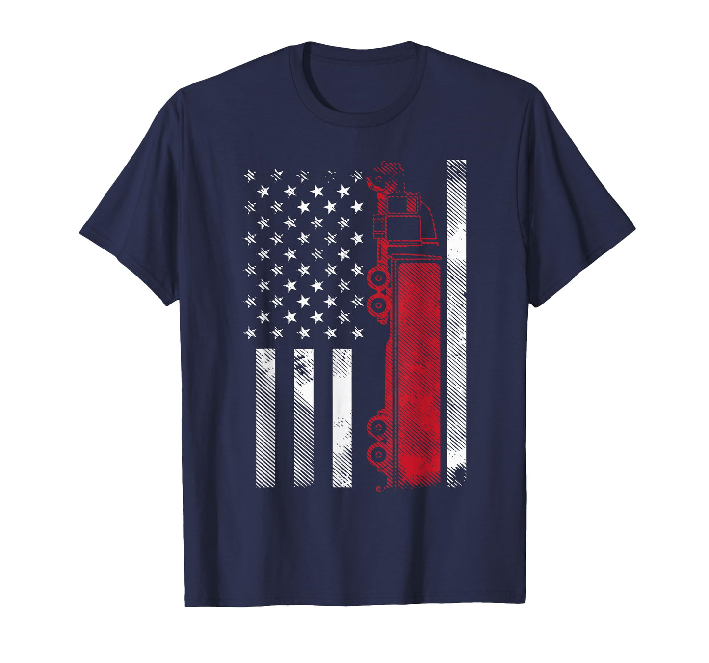 US American Flag Semi Truck Driver 18 Wheeler Trucker Gift Short Sleeve T-Shirt