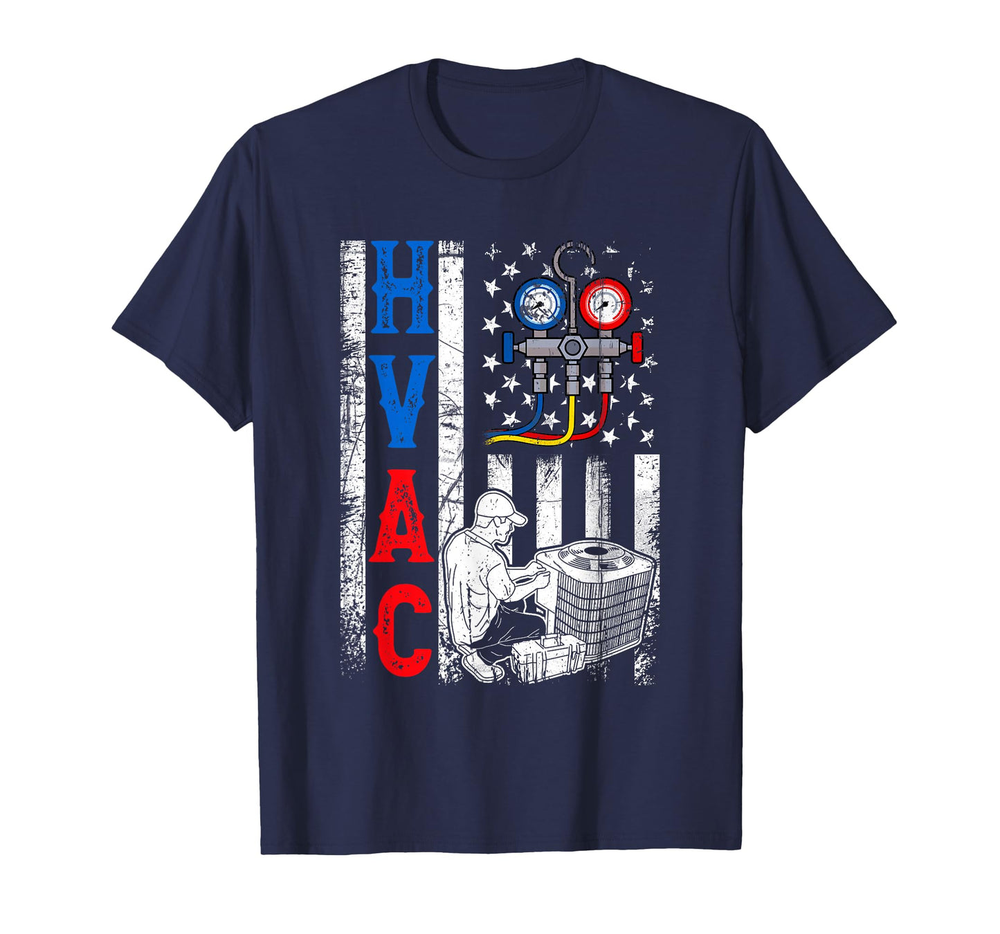 Distressed Proud USA HVAC Tech American Flag HVAC Technician T-Shirt
