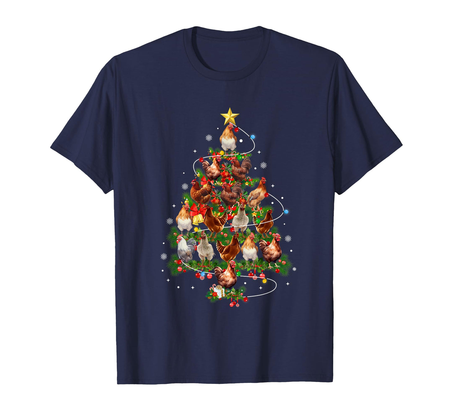 Chicken Christmas Tree Lights Santa Hat Xmas Chicken Lover T-Shirt