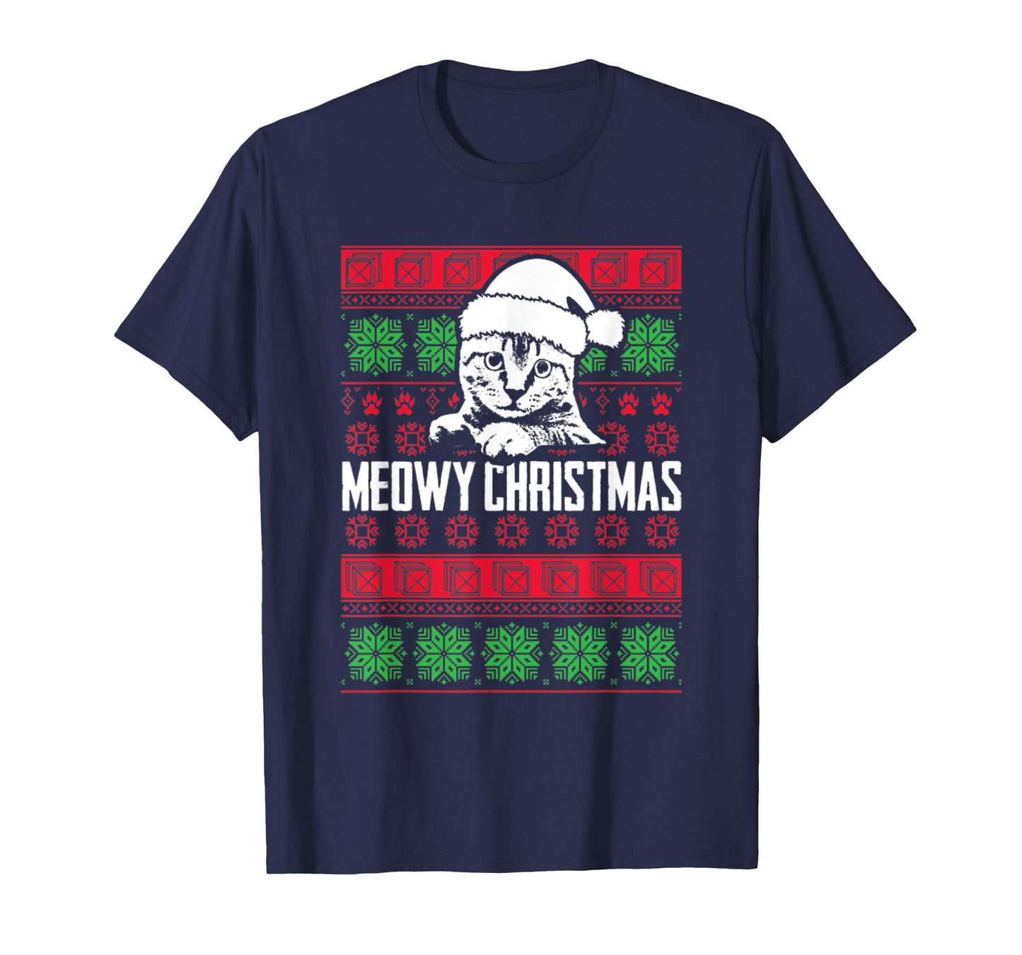 Meowy Cat Pet Owner Lover Pun Funny Ugly Christmas Sweater T-Shirt