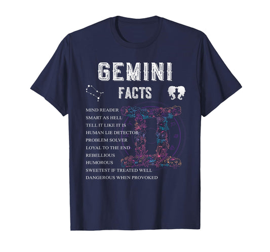 Gemini Zodiac Sign & Facts Astrology T May June Birthday T-Shirt