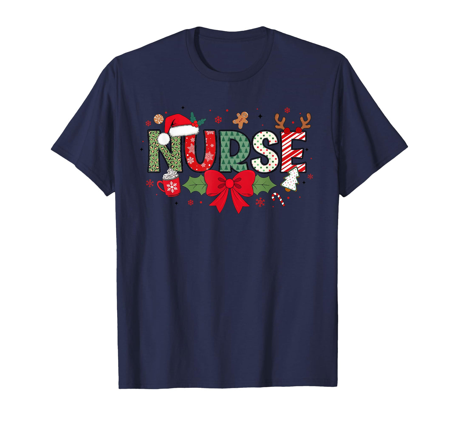 Christmas Nurse Coquette Bow Nurse Claus Christmas Tree Cake T-Shirt