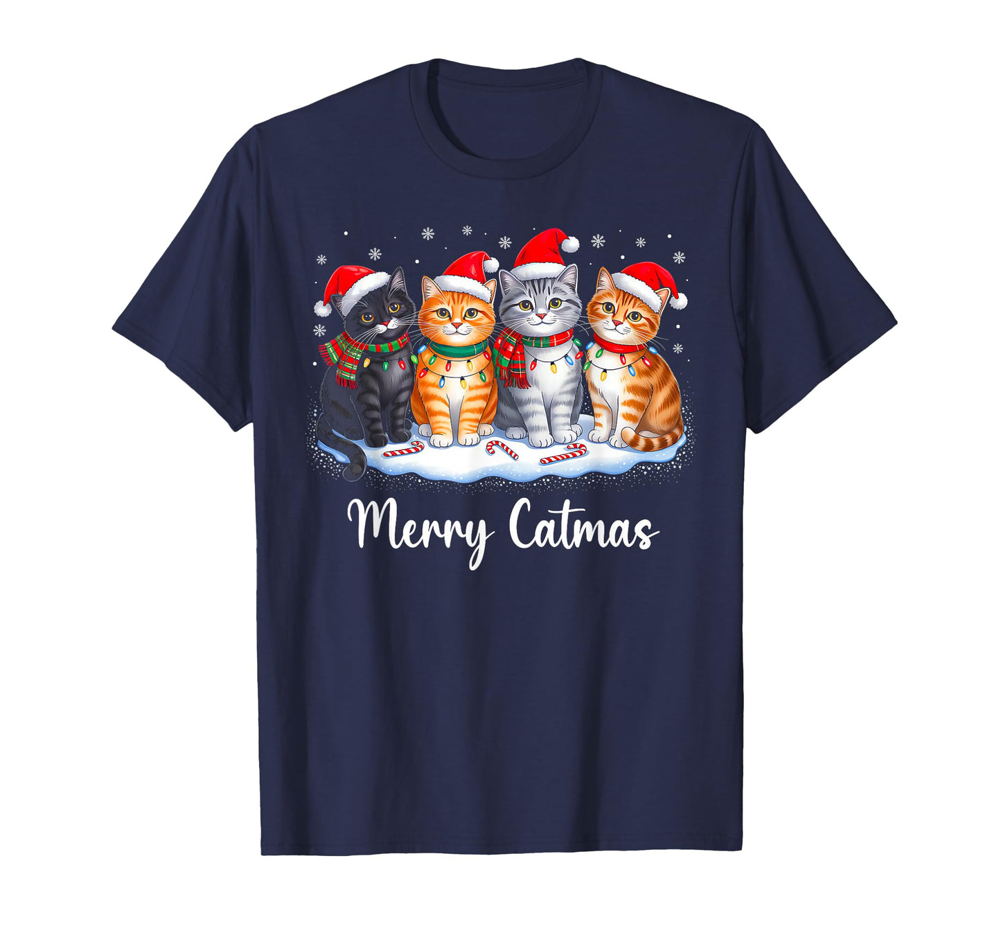 Merry Catmas Cat Christmas Lights Xmas Pajamas Cat Lover T-Shirt