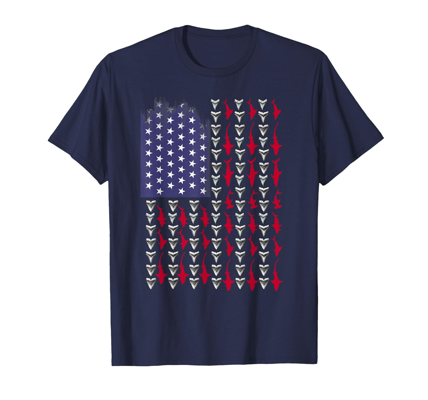 Sharks and Shark Teeth American Flag T-Shirt