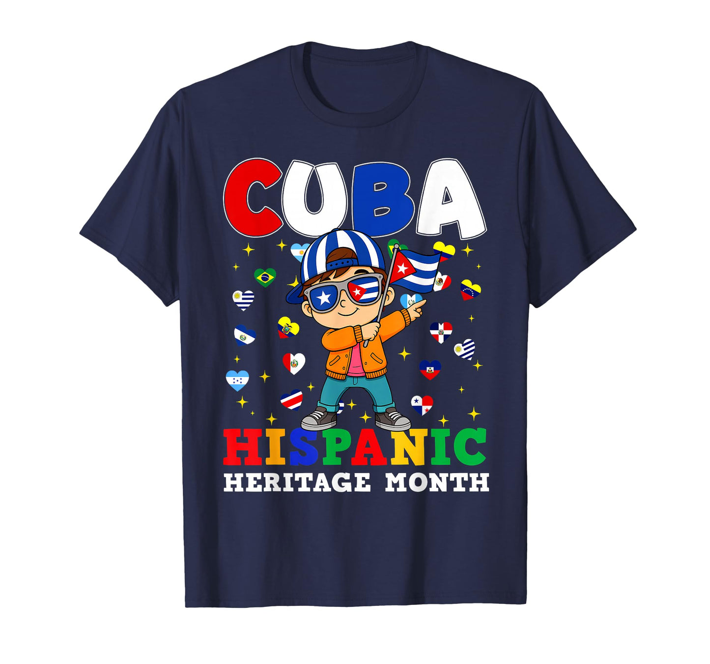 Hispanic Heritage Month Cuban Flag Cuba Dabbing Boy Kid T-Shirt