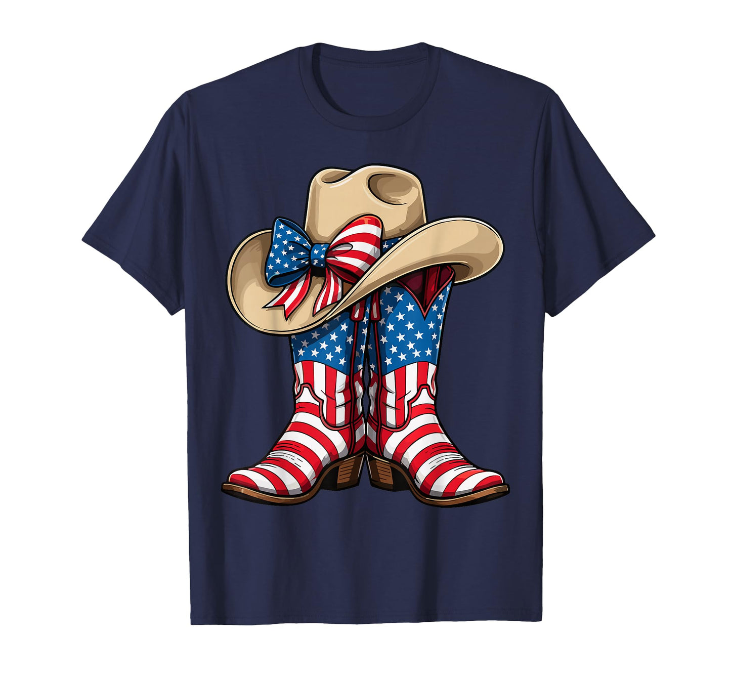 American Flag Cowboy Boots Hat Western Patriotic T-Shirt