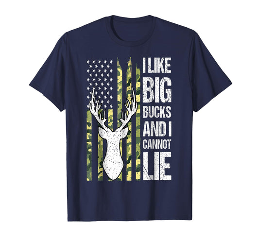American Flag I Like Big Bucks and I Cannot Lie Deer Hunting T-Shirt