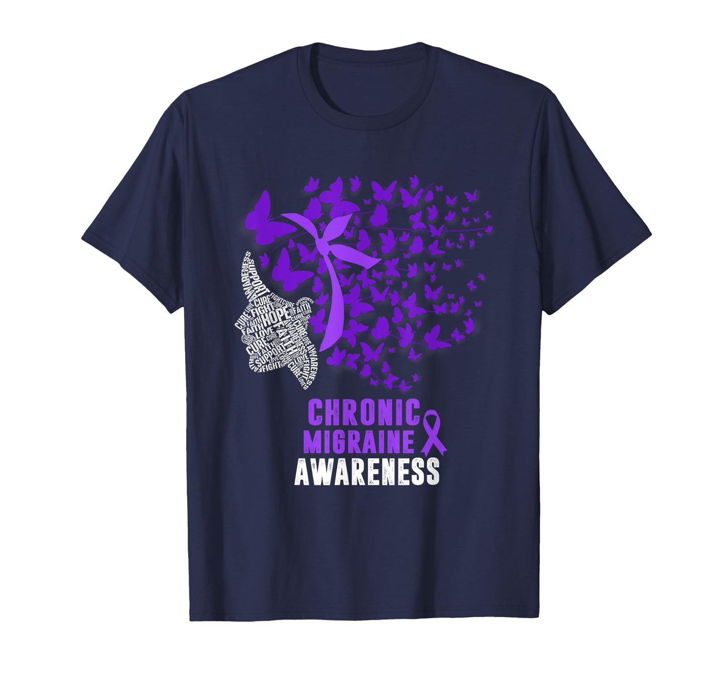 Chronic Migraine Awareness Month Butterfly Purple Ribbon T-Shirt