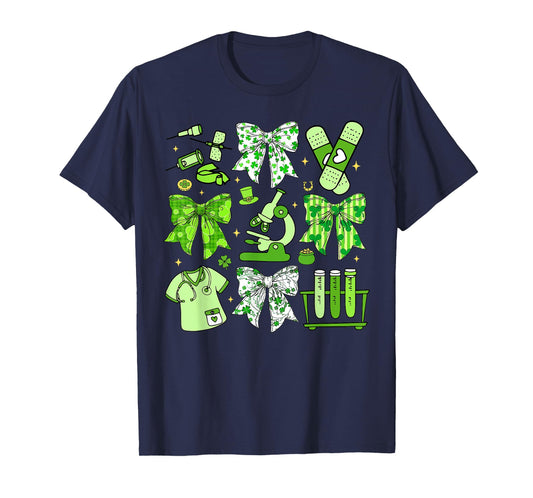 Coquette Bow Phlebotomy St. Patrick's Day Phlebotomist Tech Unisex-Adults Black Small Short Sleeve T-Shirt