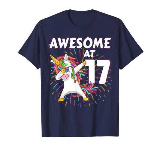 Unicorn Dabbing 17th Birthday Shirt for 17 Year Old Teenager T-Shirt