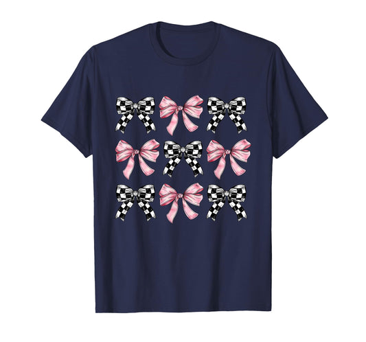 Pink Bows Cute Coquette Checkered Bow y2k Girl Aesthetic T-Shirt
