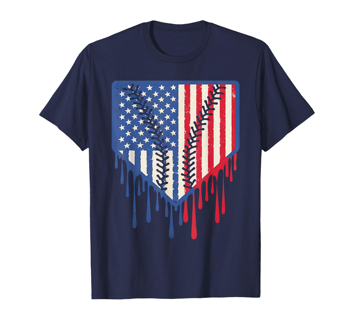 Funny Baseball Drip Boys Ice Cream Patriotic American Flag T-Shirt