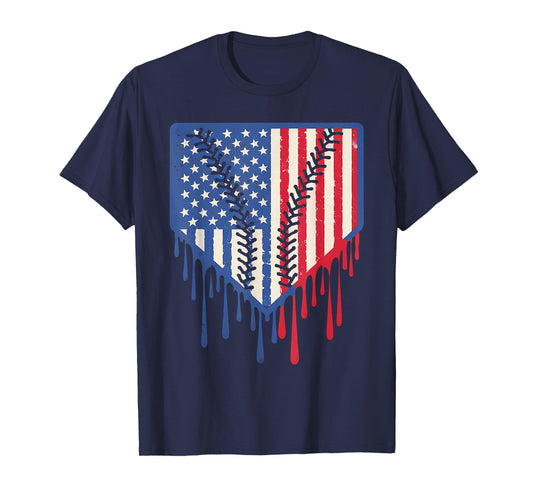 Funny Baseball Drip Boys Ice Cream Patriotic American Flag T-Shirt