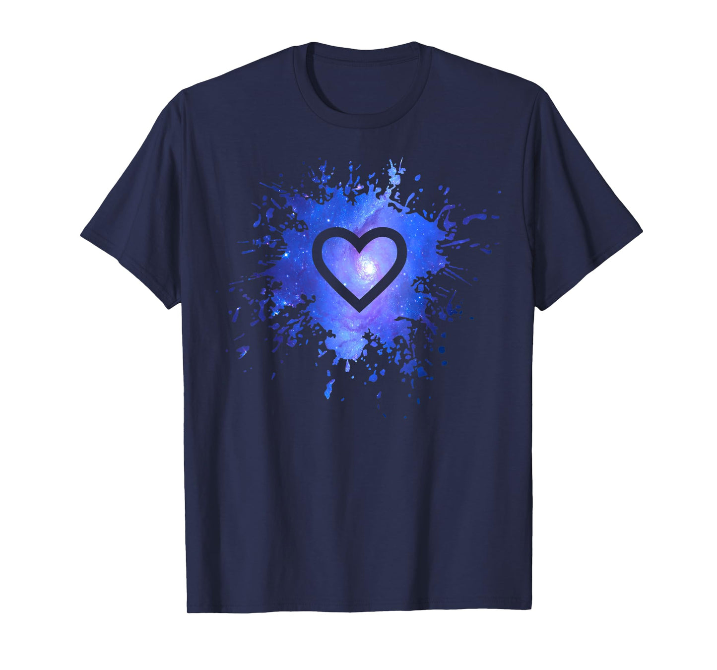 Blue and Purple Galaxy Splatter Heart Valentine's Day Design T-Shirt