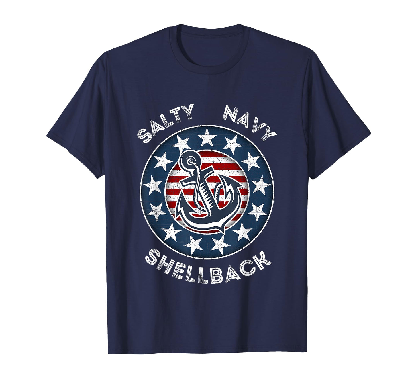 Navy Salty Shellback American Flag and Anchor T-Shirt