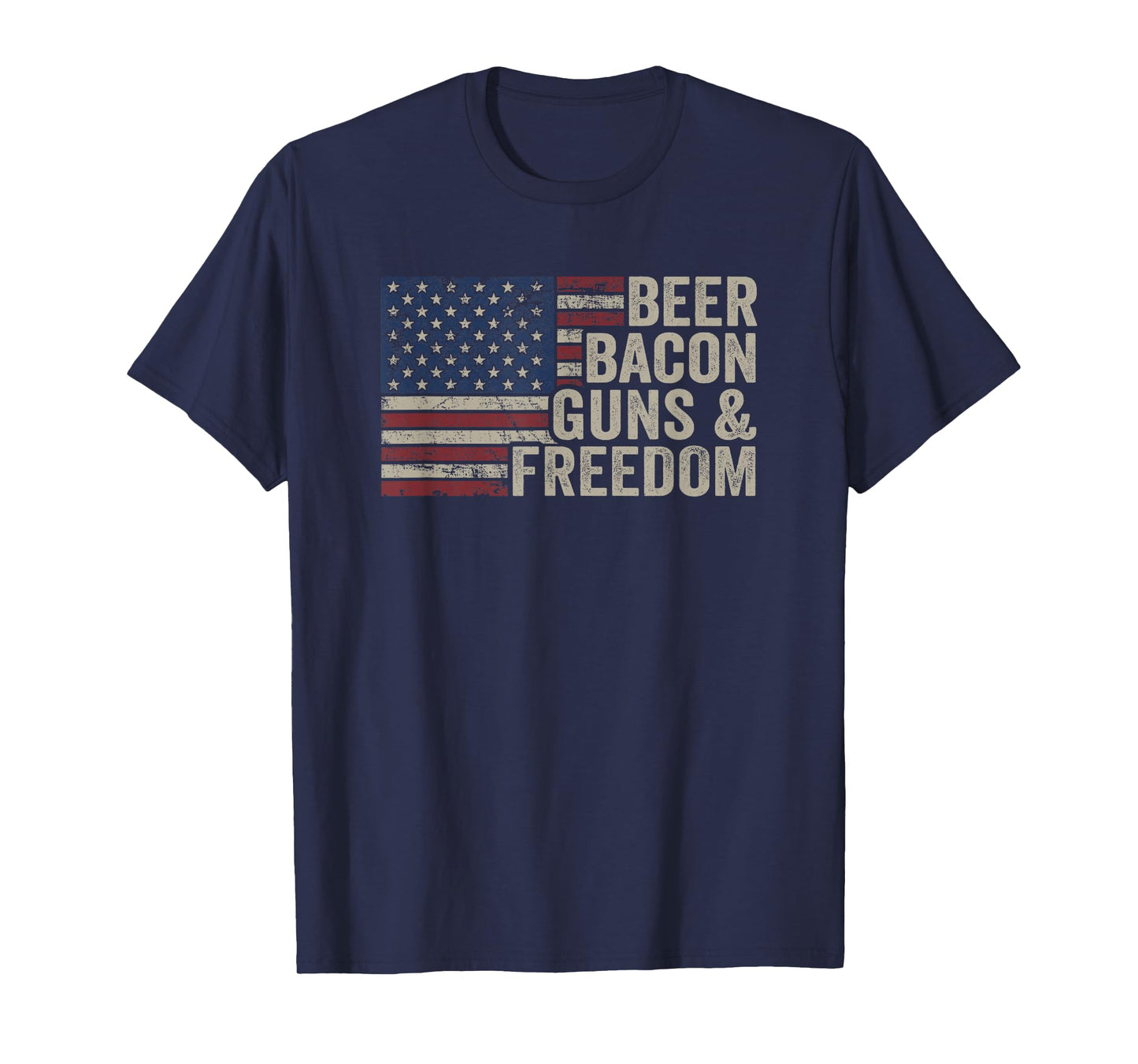 Beer Bacon Guns & Freedom - BBQ Vintage USA Flag Drinking T-Shirt