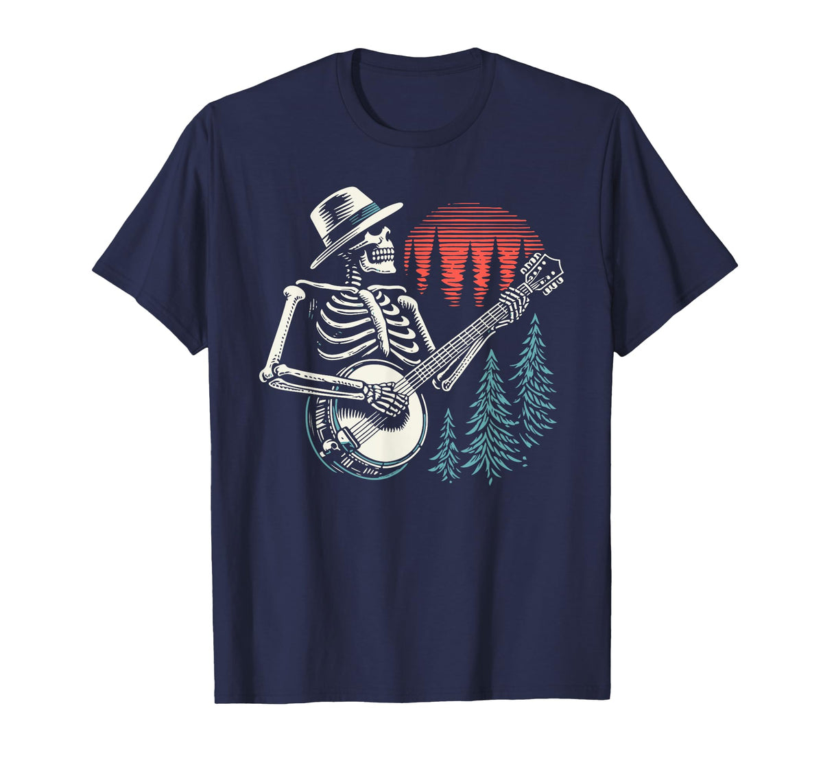 Minimalist Skeleton Skull Banjo Player T-Shirt
