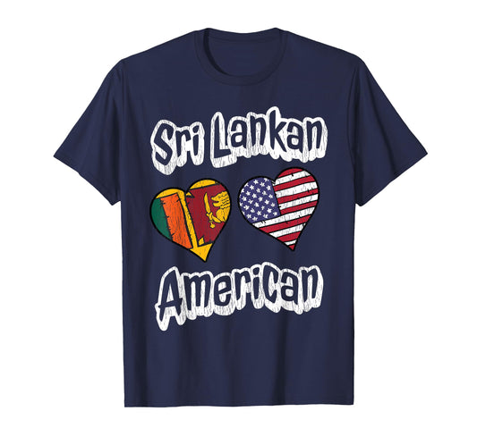 Sri Lankan American Flag Hearts Combo Sri Lanka Distressed T-Shirt