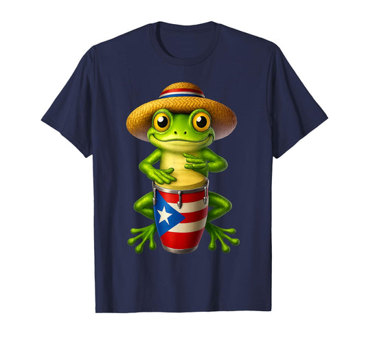 Puerto Rican Coqui Frog Playing Drum Tropical Music Lover T-Shirt