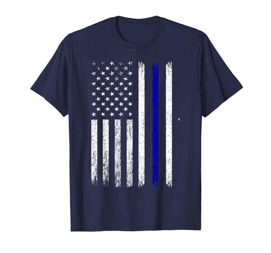 Police Thin Blue Line Flag USA American Patriotic T-Shirt