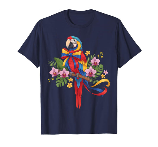 Venezuela Parrot Watercolor Flag Colors Tropical Floral T-Shirt
