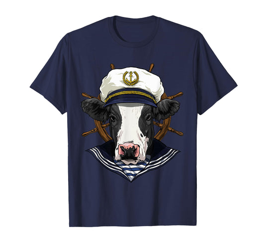 Cow Sailor Boat Captain Farmer Cow Farm Animal T-Shirt
