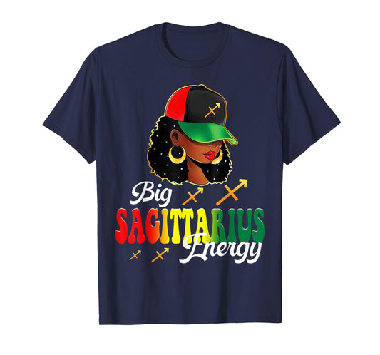Big Sagittarius Energy Black Women Afro Girls Astrology T-Shirt