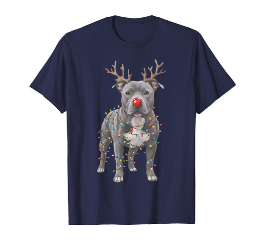 Christmas Pittie Xmas Dog Reindeer Nose Dog Lover Dog Mom T-Shirt