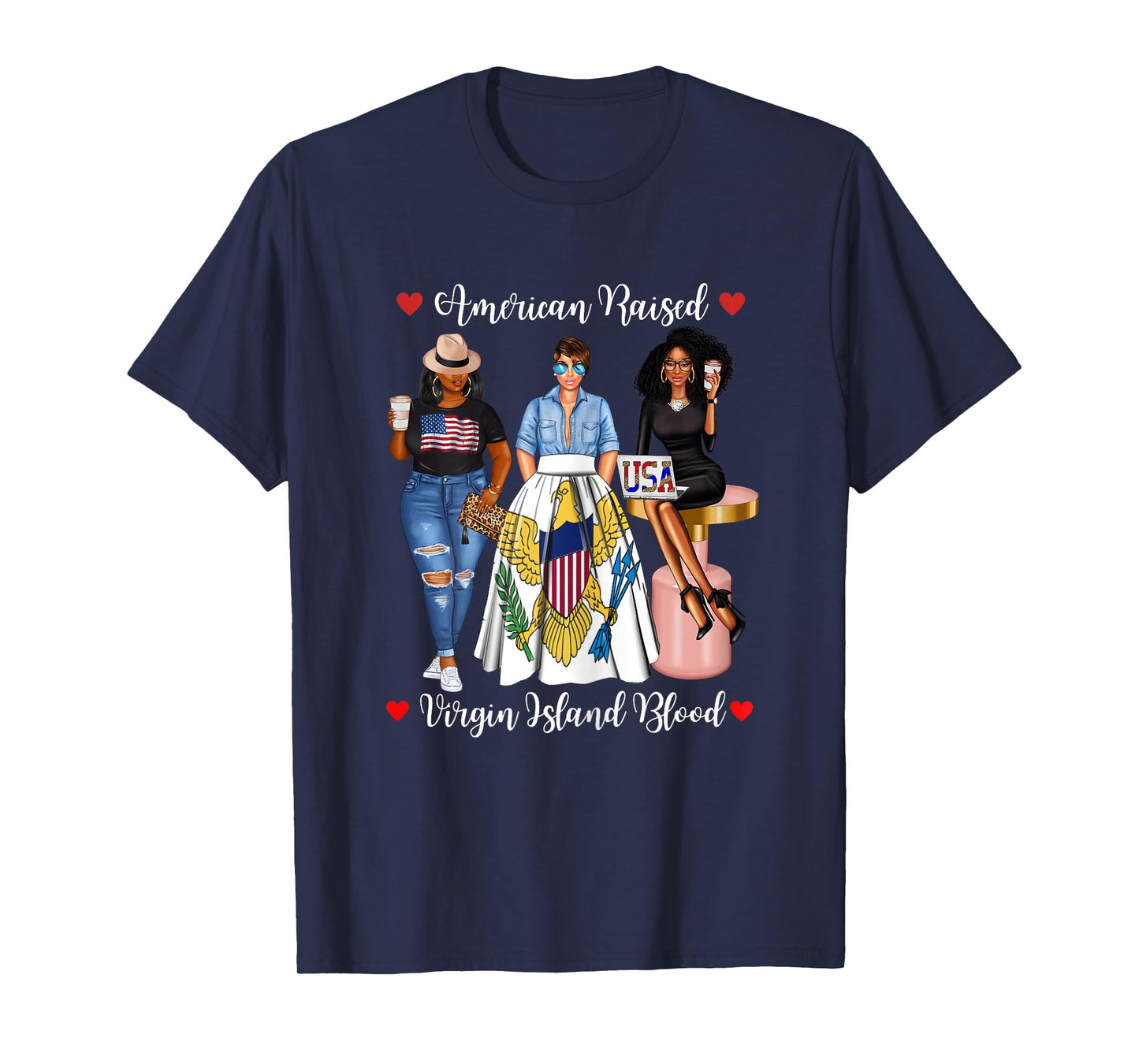Half USA Virgin Islands Half American Raised in Raised Afro T-Shirt