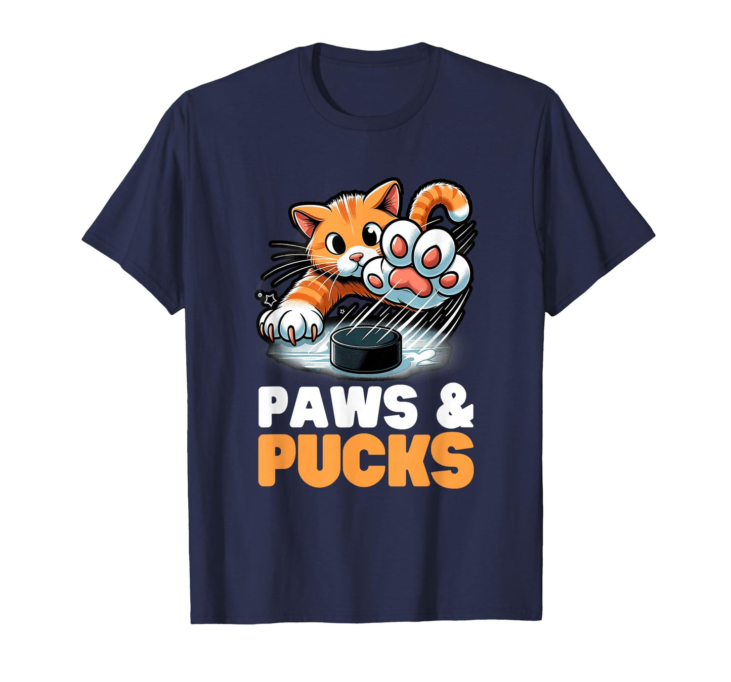 Funny Paws And Pucks Purr Feline Ice Hockey Cat T-Shirt