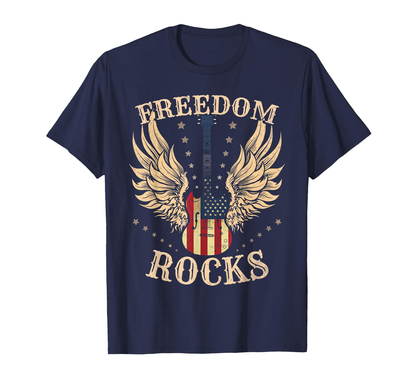 Freedom Rocks American Flag 4th July Guitar T-Shirt