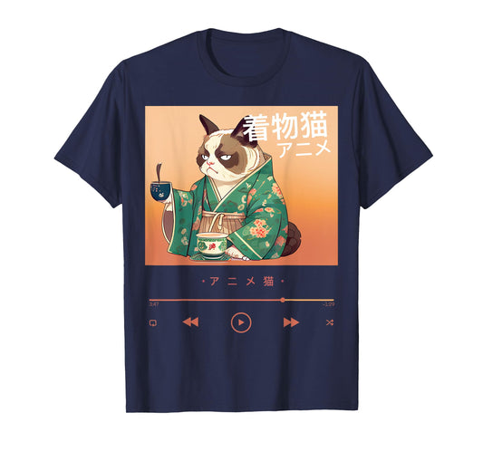 Cute Anime Cat in Colorful Japanese Outfit Men Women Kids T-Shirt