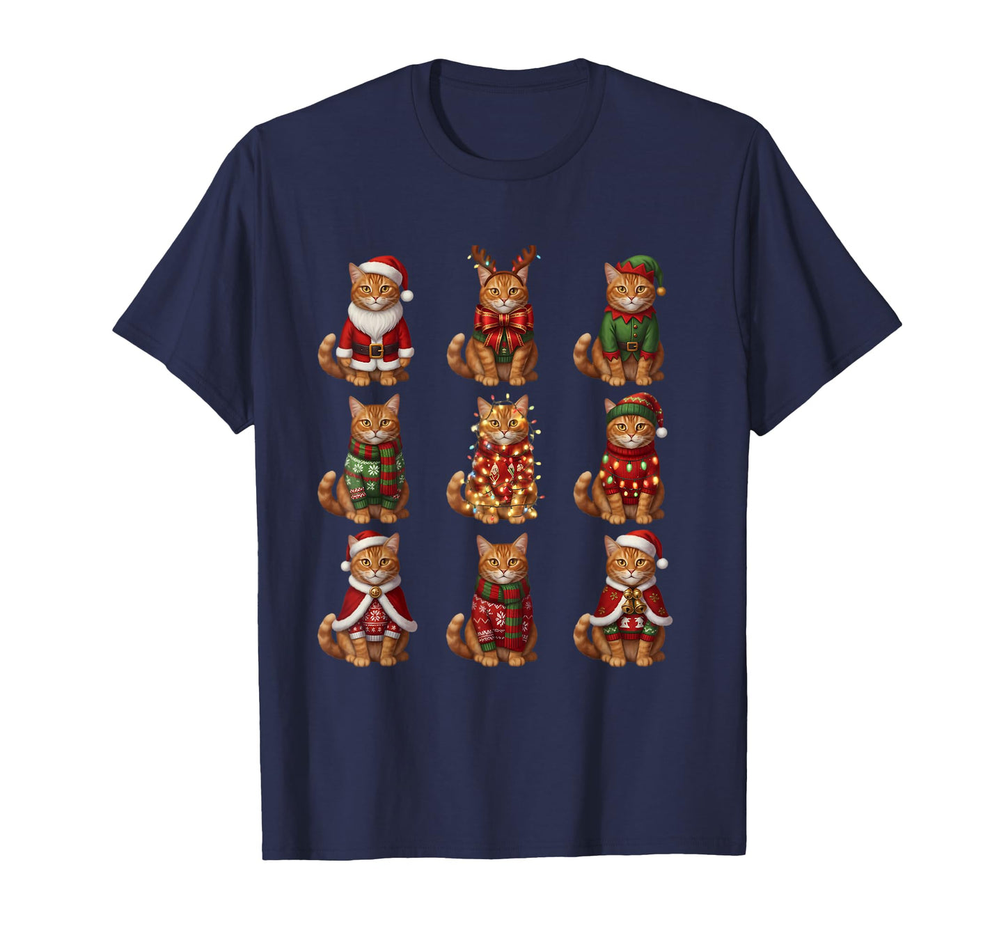 Orange Tabby Cat Christmas Lights Funny Santa Holiday Cats T-Shirt