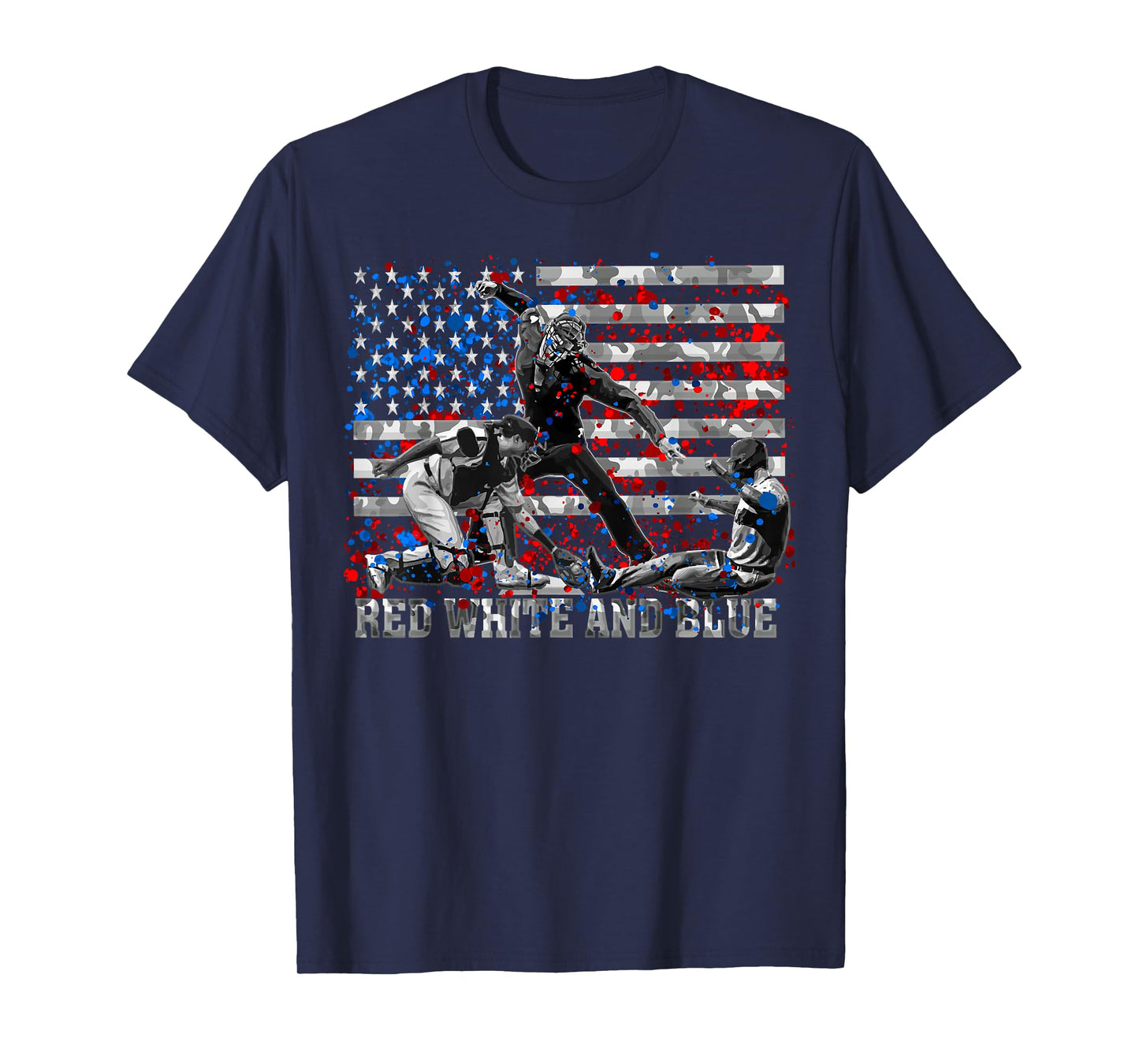 Mens American Flag Patriotic Funny Baseball Umpire Blue Gift T-Shirt
