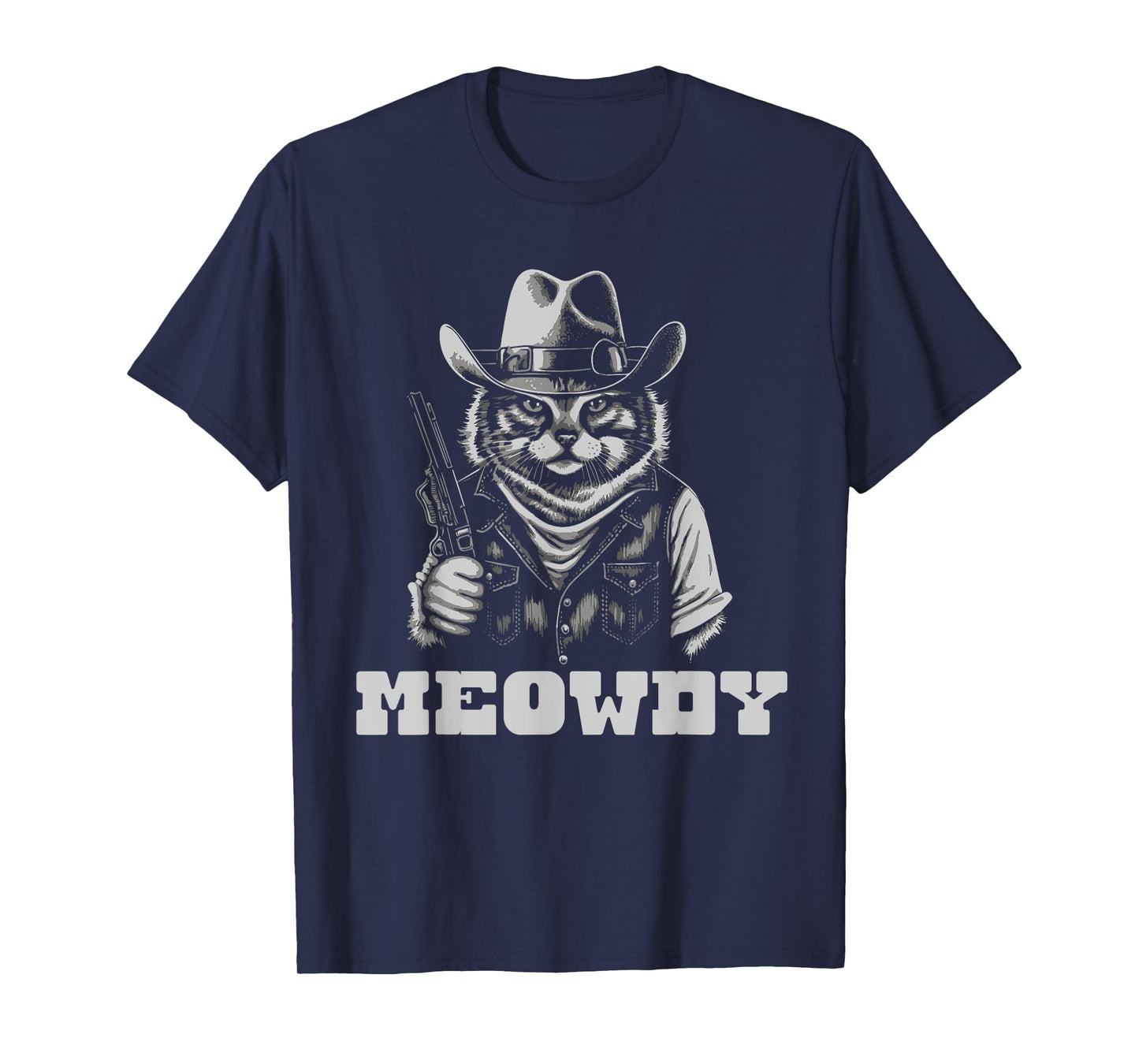Meowdy Outlaw Funny Country Music Cat Cowboy Hat Vintage T-Shirt