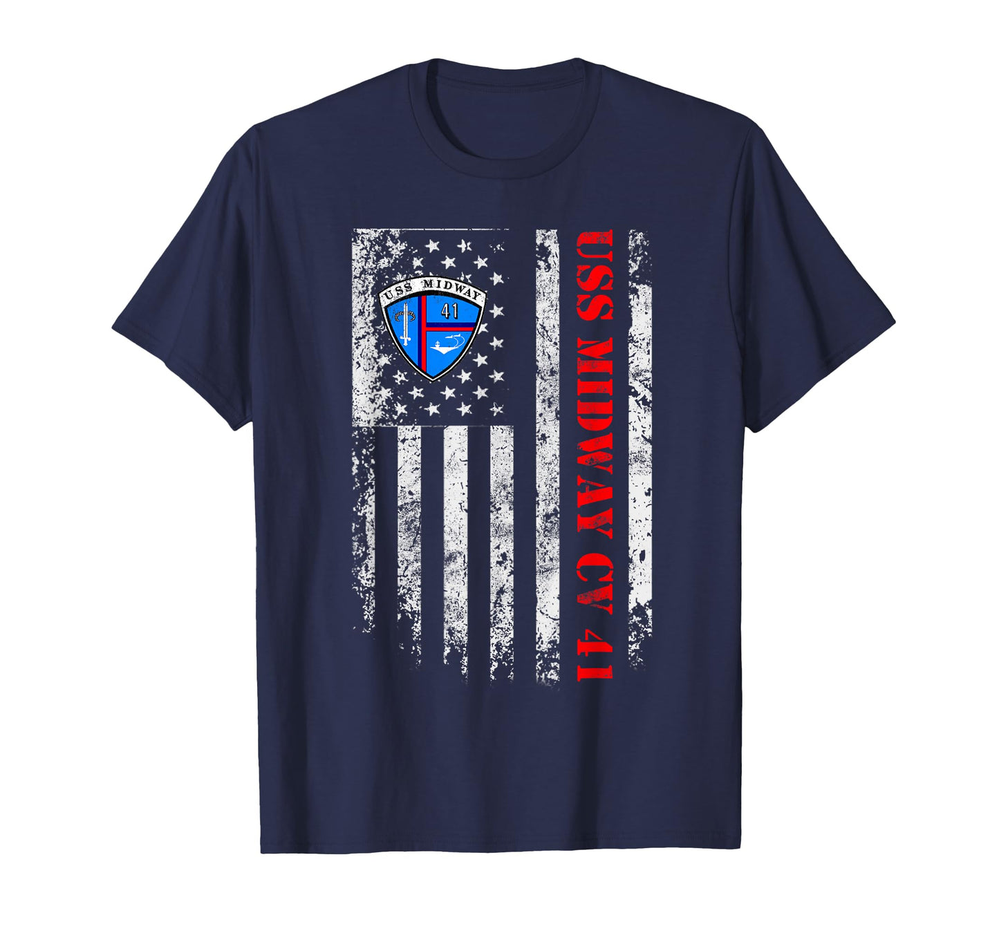 USS Midway CV 41 Aircraft Carrier Veteran USA Flag Vintage T-Shirt