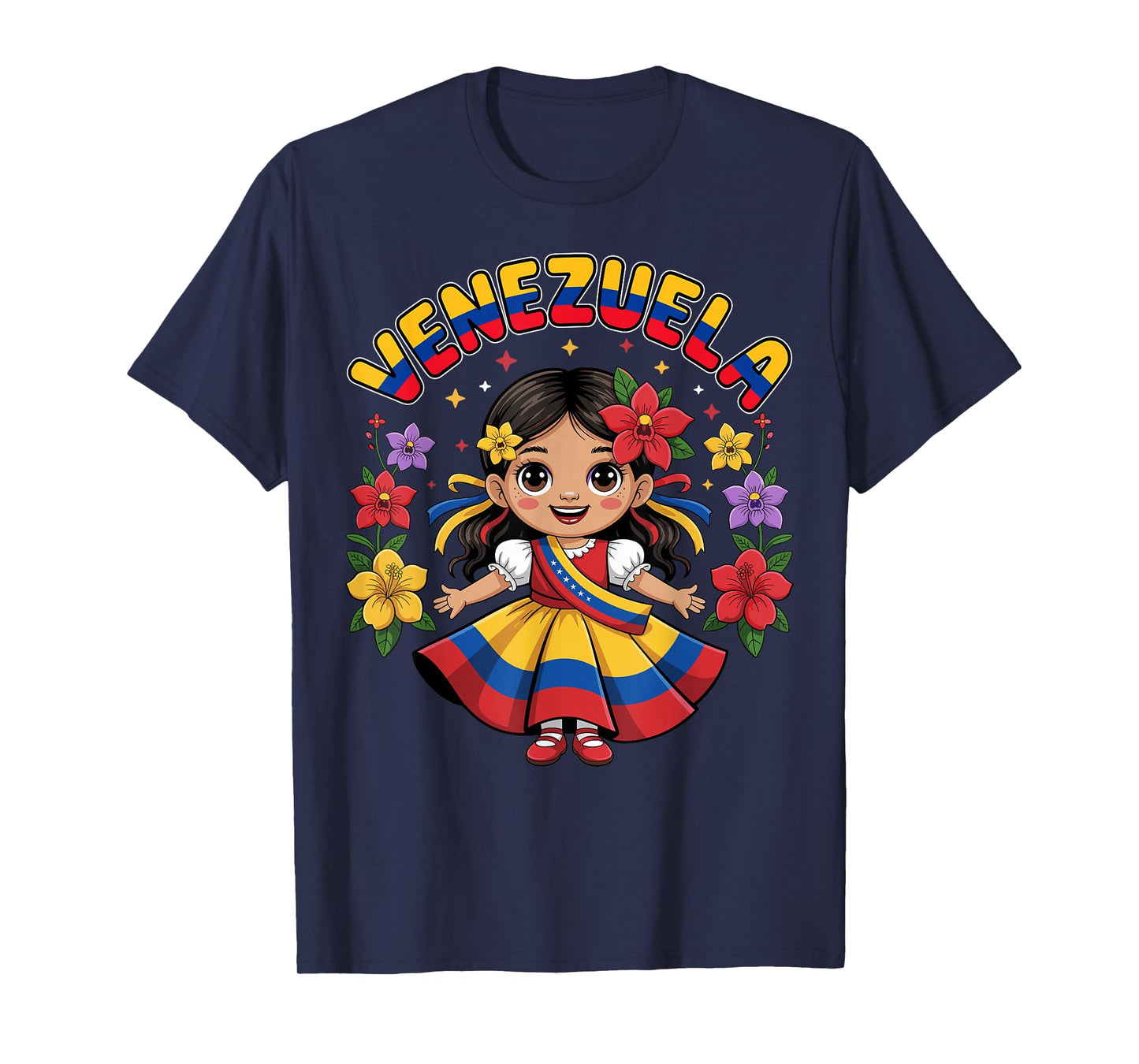 Cute Venezuela Girl Traditional Dress Colorful Art Kids T-Shirt