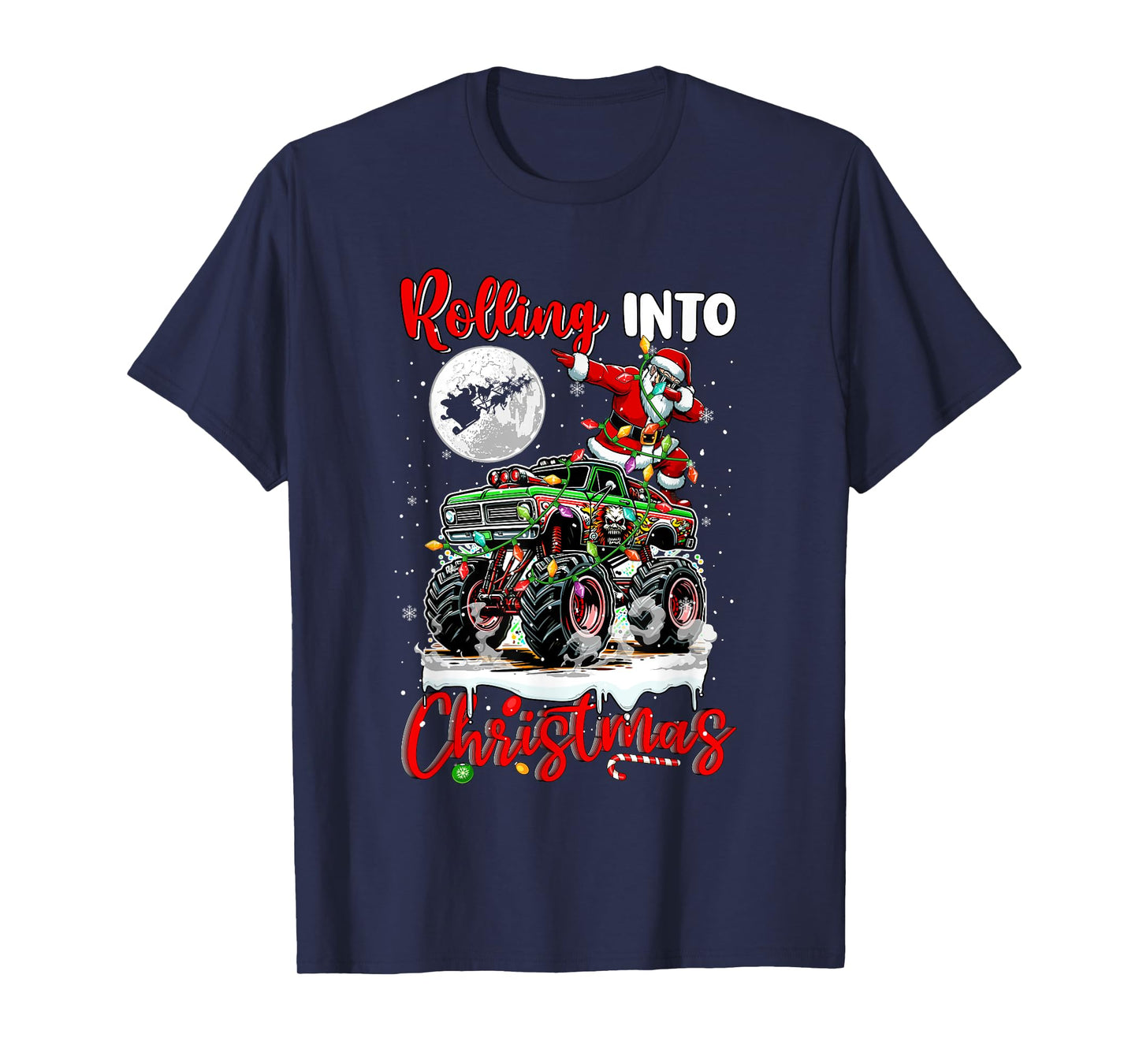 Rolling Into Christmas Santa Dabbing On Monster Truck Driver T-Shirt