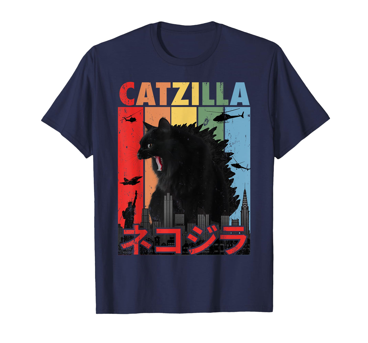 Vintage Catzilla Japanese Funny Cat Gifts For Men Women Kid T-Shirt
