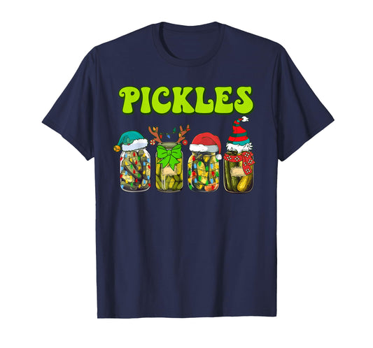Christmas Funny Pickles Jars Santa Hat Reindeer Pajamas T-Shirt