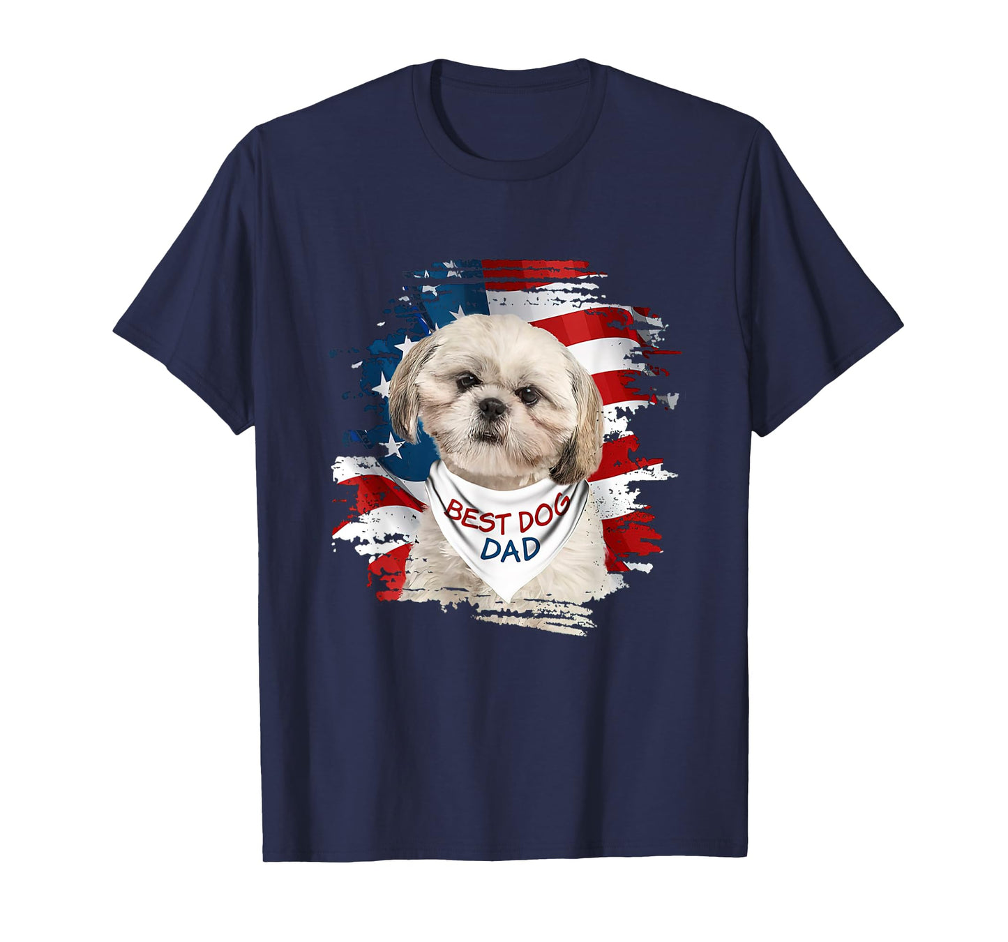 Best Shih Tzu Dad Ever American Flag Dog Father's Day Women Men T-Shirt